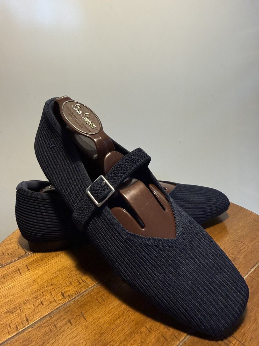 Vivaia Margot Mary Jane Square Toe Knit Ballet Flats Sz 39.5/8.5 Navy Blue Flat